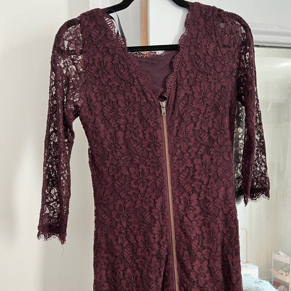 Diane von Furstenberg lace pattern mini dress, eggplant color, size 4